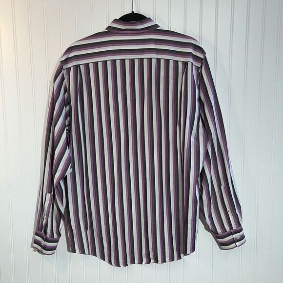 Michael Michael Kors Button Down Shirt Men Large Purple Stripped Long Sleeve - Picture 8 of 12